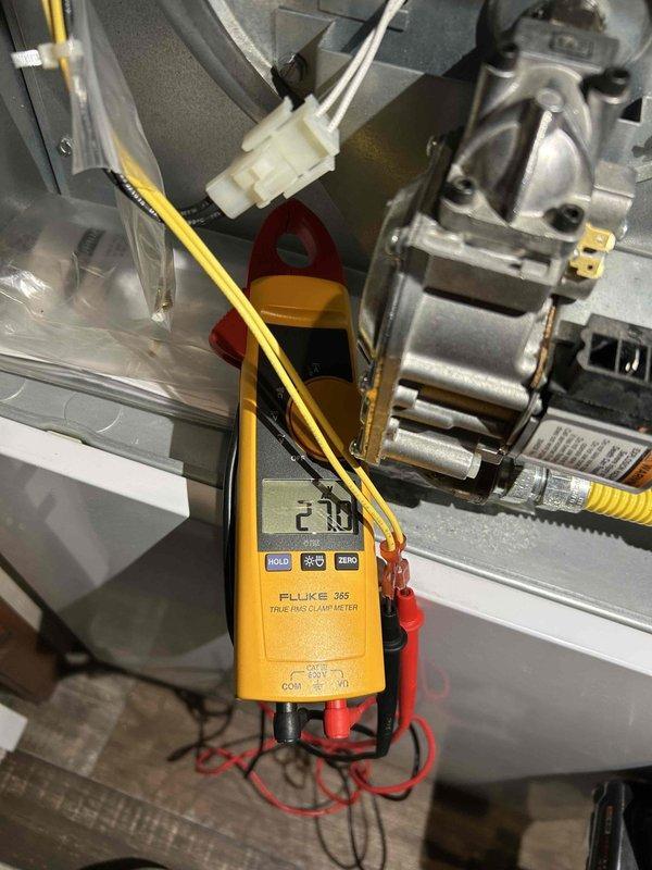 Responded to no-heat call for 4-year-old furnace with reported flashing red light and ignition issues. Upon arrival, furnace was operating normally. Performed comprehensive diagnostic testing using Fluke 365 True RMS Clamp Meter on electrical components and inspected ignition system. Checked pressure switch, hot surface ignitor, and gas valve functionality. Examined blower motor assembly and verified proper gas line connections. Cleaned and replaced air filter to ensure optimal airflow. No immediate concerns identified; system functioning properly at completion of service.