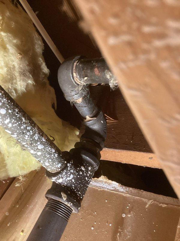 Identified and repaired gas leak on the main supply line at fitting after the regulator. Replaced several black iron fittings and section of pipe to resolve the issue. System tested for leaks after repair with gas supply verified to stove and furnace, pilot relit on water heater, and normal operation confirmed.