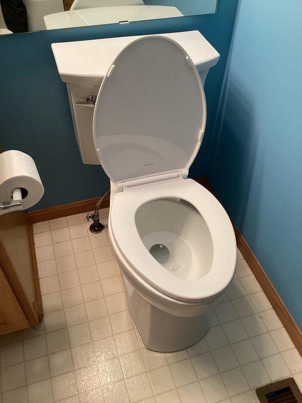 Eden Prairie, MN - Successfully installed customer-supplied toilet according to estimate. Removed old unit, properly secured new toilet to floor flange, and confirmed proper water connection and function. New installation is properly sealed and operating as expected.