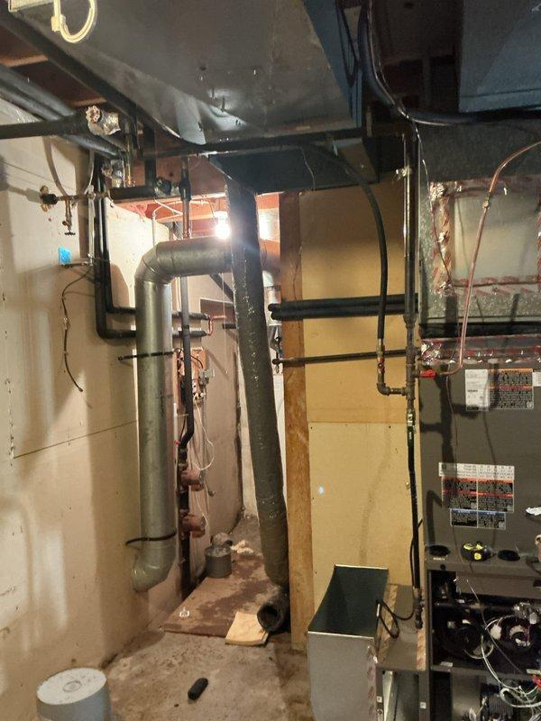 Responded to an HVAC assistance request to remove outdated solar system piping that was causing water line issues. Successfully removed the problematic piping and installed a shut-off valve for the humidifier, resolving the leak situation and completing the necessary plumbing modifications to support the ongoing HVAC installation work.