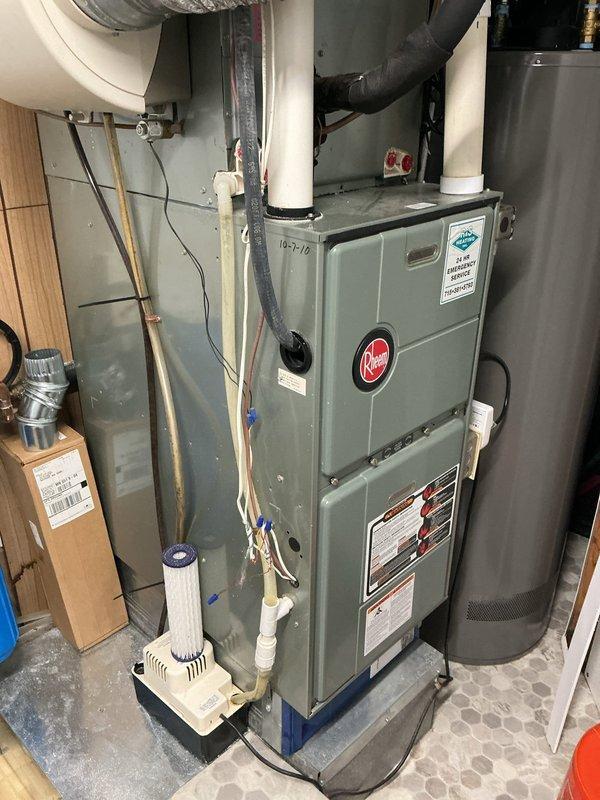 Bayport, MN - Responded to customer complaint of buzzing noise from Rheem furnace during operation. Diagnosed issue as faulty transformer causing disturbing noise during night hours. Successfully replaced transformer to eliminate the buzzing sound and restore quiet operation.