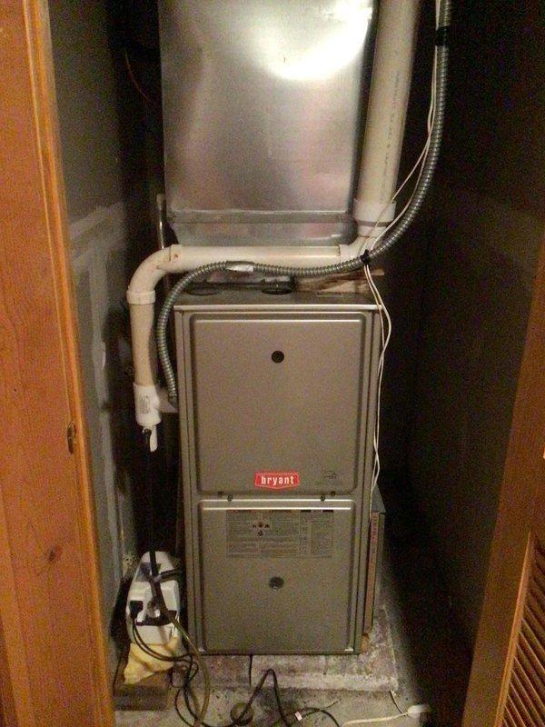 Repaired the furnace by replacing damaged burners and repairing the flared connection on the copper gas line. Verified no gas leaks after repair and confirmed unit ignition. Unit tripped rollout switch due to excessive soot accumulation in heat exchanger from previous burner damage; recommended heat exchanger or complete furnace replacement.