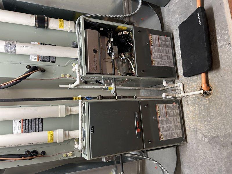 Plum City, WI - Responded to no-heat complaint on furnace #3, which was reported as non-operational for the third service call in three weeks. Upon arrival, inspected both furnaces in the mechanical room and found furnace #3 operating normally. Monitored the unit for 20 minutes to verify proper function, checked condensate drain for blockages and confirmed filter was clean. No operational issues identified. Customer advised to report any recurrence.