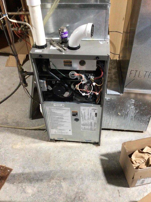 Plum City, WI - Replaced defective furnace burner assembly and collector box on Lennox unit. Initial shipment contained incorrect collector box, but correct parts were installed successfully. System was tested and confirmed to be operating properly. Delivered previously ordered water filter to customer at time of repair.