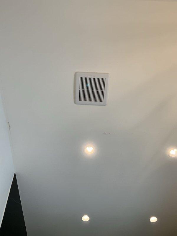 Stillwater, MN - Performed assessment of bathroom ventilation system and determined existing exhaust fan is significantly undersized for the bathroom dimensions, resulting in inadequate CFM capacity. Inspection confirmed customer's report of persistent moisture accumulation on ceiling and walls. Recommended installation of properly sized bathroom exhaust fan to effectively manage humidity levels and prevent continued moisture-related issues.