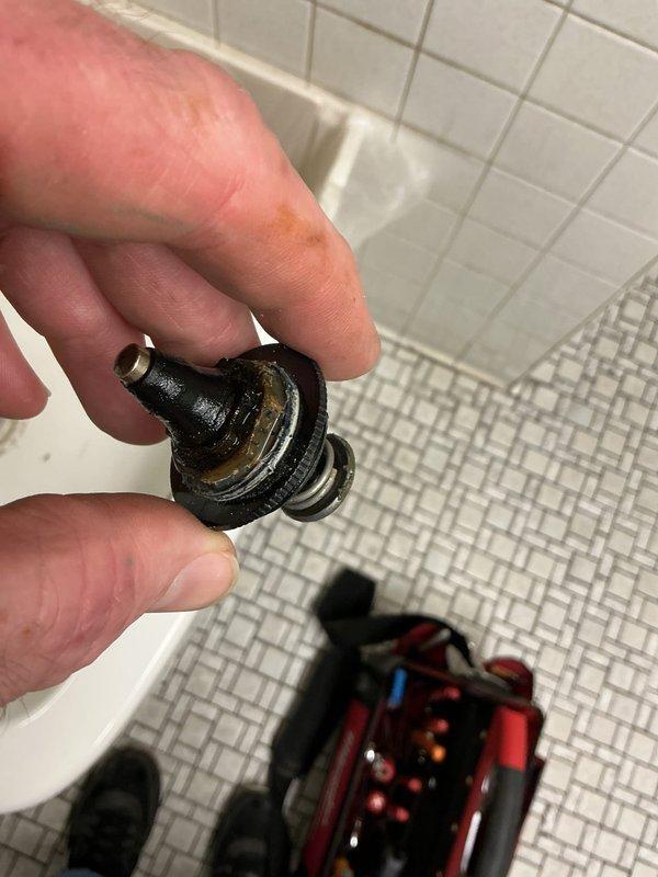 Responded to service call for urinal leaking and producing abnormal noises in men's restroom. Diagnosed issue as faulty diaphragm and deteriorated handle gaskets causing improper seal. Completed repair by replacing handle repair kit and flush diaphragm, restoring proper function and eliminating leakage.