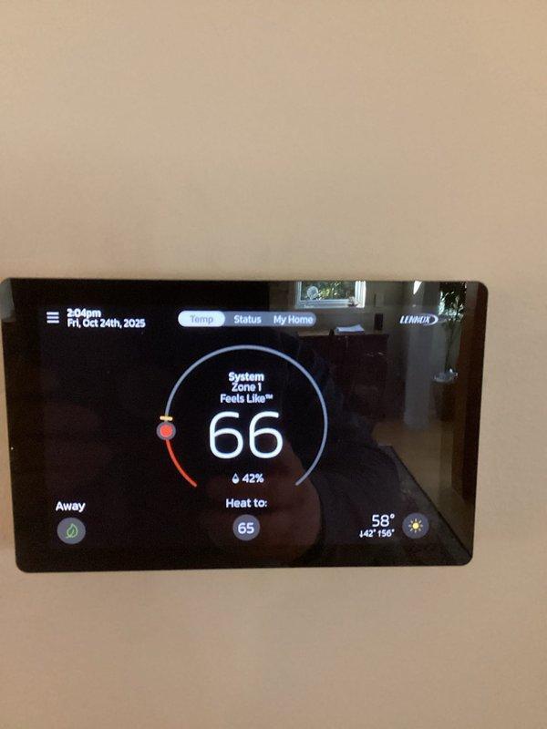 Diagnosed and resolved heat pump operational issue with a recently installed Lennox system. Heat pump was not engaging during heating cycles, allowing only furnace operation. Adjusted High Balance Point settings on the Lennox thermostat and cycled the system to verify proper operation. Confirmed system returned to normal operation with appropriate set points.