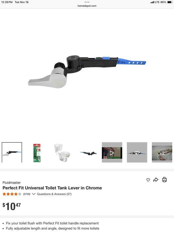 Roseville, MN - Responded to service call for broken toilet handle. Inspected toilet, confirmed damaged flush mechanism, and replaced with new Fluidmaster Perfect Fit Universal Toilet Tank Lever in Chrome to restore proper flushing functionality.