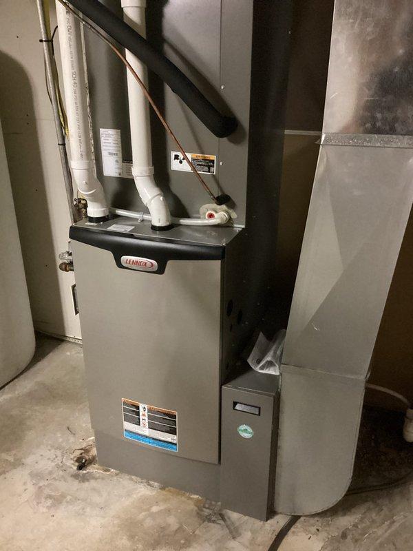 Performed state-mandated annual furnace inspection on Lennox residential furnace system. Conducted full operational check with all systems functioning properly. Recommended customer replace existing dirty air filter, but no repairs were necessary as unit is in good working condition.