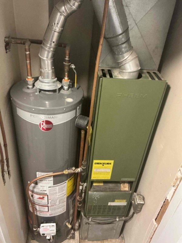 Responded to call for no hot water. Upon arrival, discovered water heater was turned off. Inspected Rheem Performance tanked water heater, relit pilot light, and verified proper operation. System is now functioning correctly with hot water restored.