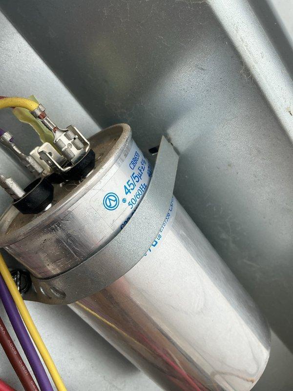 Performed pre-season AC maintenance tune-up on 8-year-old system. Due to outdoor temperature of 37 degrees, system was not operated and refrigerant charge was not assessed. Conducted comprehensive inspection of all accessible components including dual-run capacitor (45/5 MFD, 370/440V), electrical connections, and indoor equipment. Visually inspected condenser coil which appeared clean. Noted outdoor water supply to condensing unit was not active. Advised customer to rinse condenser coil when ambient temperatures rise. All inspected components functioning within normal parameters. System ready for cooling season operation.