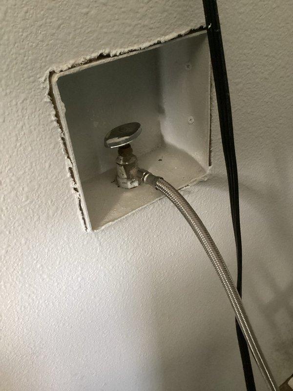 Diagnosed and repaired multiple water leaks at residence. Found corroded washing machine shutoff valve and leaking packing nut on ice maker angle stop. Replaced washing machine shutoff with new 2t-m2 valve and tightened packing nut on ice maker angle stop to resolve leaks. Restored water service to home.