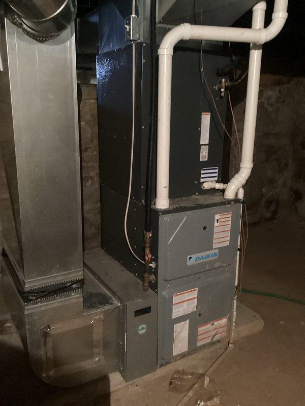 Diagnosed heat pump and furnace synchronization issue where both systems were attempting to run simultaneously. Found heat pump providing insufficient temperature rise (only 15-20°F) before defaulting to furnace operation. Adjusted thermostat balance point from 20°F to 35°F to improve system coordination and recommended follow-up service with heat pump specialist for further evaluation.