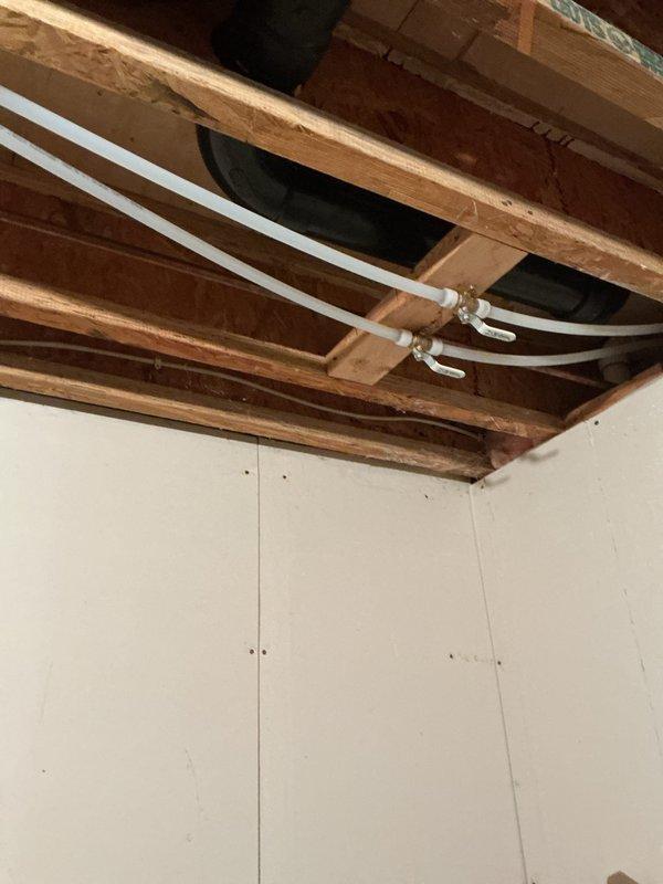 Responded to complaint of loud humming noise occurring when toilets are flushed in a well-supplied residence. Identified vibration in the cold, soft water line within the mechanical room as the source of noise transmission throughout the house. Removed support clamps securing copper lines to wooden framing members, which eliminated the vibration issue. Instructed customer to contact if noise recurs.