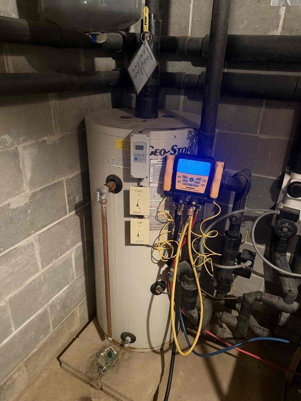 Replaced faulty compressor, TXV valve (12J18 1.5-3 ton screw-on R410A), and line dryer on HVAC system. System was properly evacuated, recharged with 5 lbs 11 oz of R410A refrigerant, and verified for proper operation after installation.