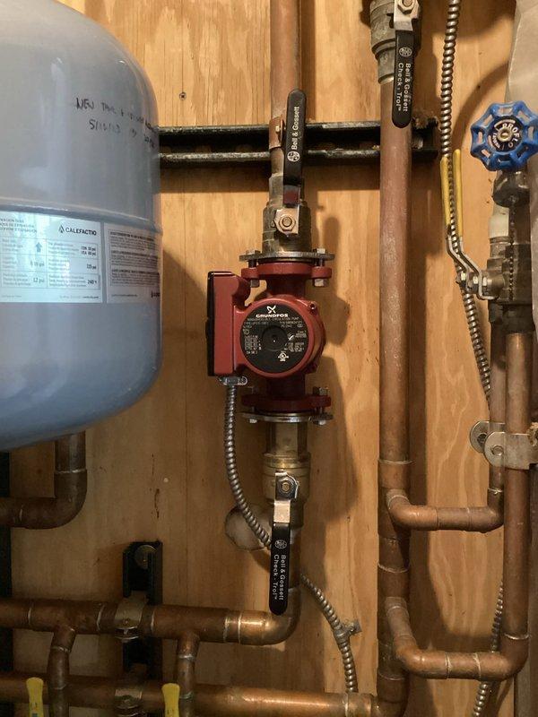 Completed final visit for Fernox chemical treatment on hydronic heating system. Performed comprehensive system flush of all loops and main piping network. Applied Fernox Protector corrosion inhibitor to system. Cycled Grundfos circulator pump and verified proper operation of boiler, expansion tank, and all zone valves. Confirmed system temperatures are within normal operating parameters and all components functioning correctly.