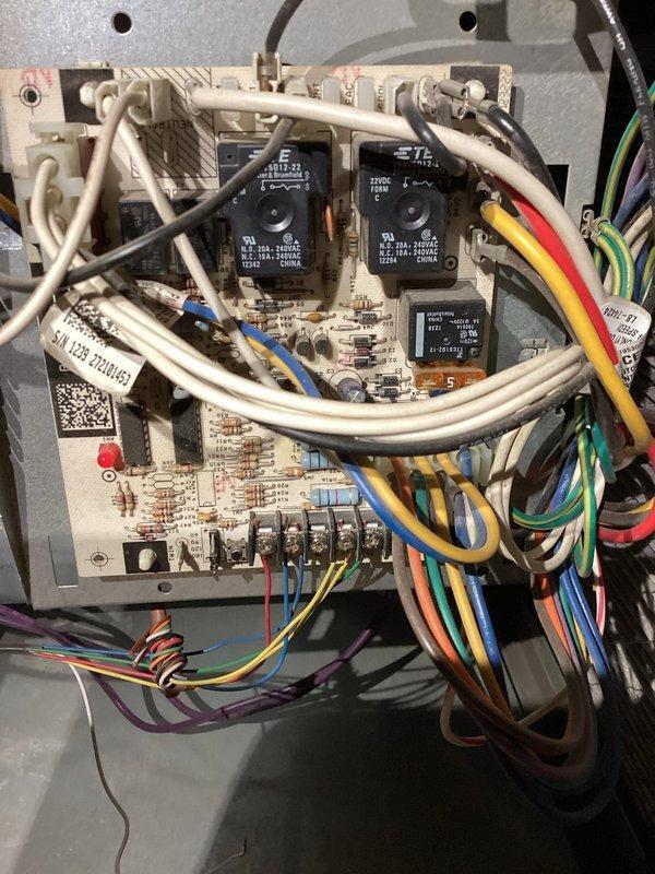 Arkansaw, WI - Responded to no heat call on unit 10+ years old. Found combustion blower running continuously without call for heat due to stuck relay on control board. Tested relay by tapping board, which restored normal operation temporarily. Advised customer that control board replacement would likely be needed and submitted parts request form for future ordering, but customer elected to monitor system performance before proceeding with repair.