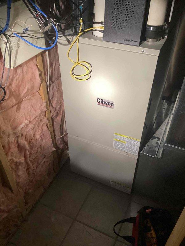Responded to no heat call for Gibson furnace. Diagnosed tripped limit circuit due to completely clogged air filter. Replaced filter and verified proper system startup and operation. System now functioning normally with restored heat output.